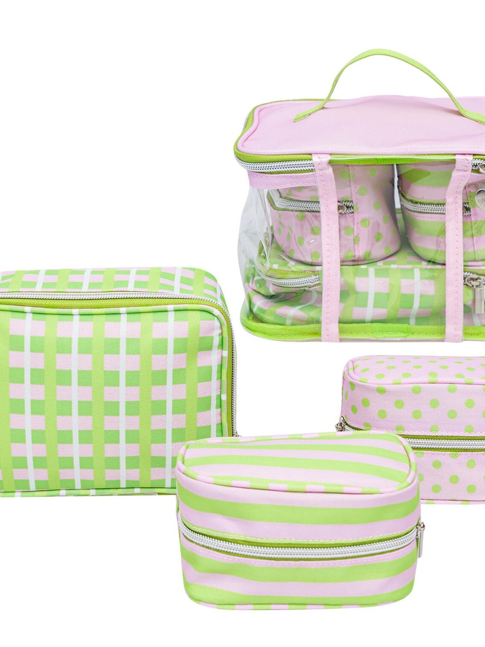 🔥 The Crème Shop Deluxe Travel Makeup Case Pink & Lime Cosmetic Travel Bag Set